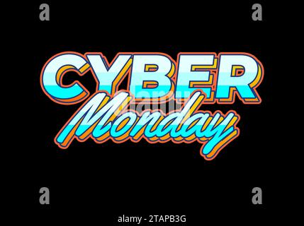 Cyber monday. Texteffekt in blauer Farbverlaufsfarbe, schwarzer Hintergrund Stock Vektor