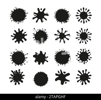 Spritzige Silhouette mit Tropfen. Wassertropfen Formen, flüssige Burst Spritzer und Tintenflecken Hand gezeichneter Vektor Set Silhouette Tropfen Flüssigillus Stock Vektor