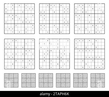 Sudoku-Spielset mit Antworten. Einfache Vektorkonstruktion Stock Vektor