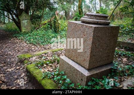 Kalter Morgen am frostigen Wintertag auf einem Friedhof in Cardiff, Wales. Evokativ, traurig, traurig, gotisch, Tod, Leben Nach Dem Tod. Konzepte. Stockfoto