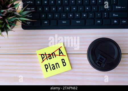 Gelber Haftnotiz mit Text ändert die Idee von Plan A in Plan B. Backup-Plan-Konzept. Stockfoto