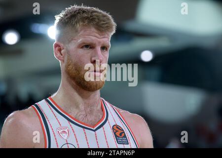 Olympiacos Piräus #0 Thomas Walkup wird während des Spiels der Turkish Airlines in der 11. Runde zwischen AS Monaco und Olympiacos Piräus in der Gaston Medecin Arena in Monaco gesehen. Endpunktzahl: AS Monaco 85: 77 Olympiakos. Stockfoto