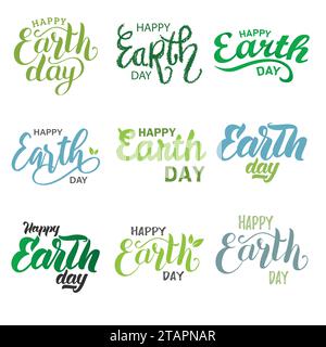 Happy Easter Typografie Design-Set. Isolierte Kompositionen auf weißem Hintergrund. Kalligraphie, Schriften und handgezeichnete Elemente. Verwendbar für Poster Stock Vektor