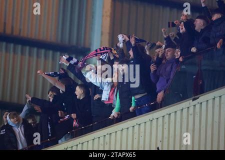 TIR Park, Motherwell, Großbritannien. Dezember 2023. Scottish Premiership Football, Motherwell gegen Dundee; Dundee Fans Credit: Action Plus Sports/Alamy Live News Stockfoto