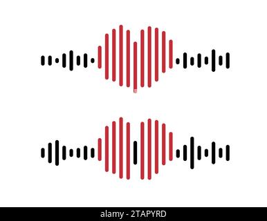 Klangwelle der Liebe oder Klangbotschaft. Musik, Podcast, Radioformen. Equalizer in Form eines Herzens. Vektorabbildung. Stock Vektor