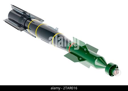 Luft-Boden-Rakete (ASM). 3D-Rendering isoliert auf weißem Hintergrund Stockfoto