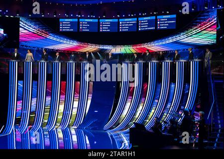 Symbolbild Ergebnis der Auslosung Gruppenphase, GER, UEFA Euro 2024 Endrunde, Auslosung Elbphilharmonie Hamburg, 02.12.2023 Foto: Eibner-Pressefoto/Michael Memmler Stockfoto