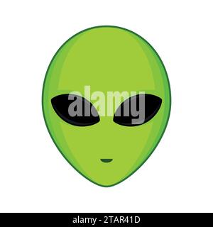 Grünes Alien-Gesicht mit großen Augen isoliert auf weißem Hintergrund. Extraterrestrischer humanoider Kopf. Vektorabbildung Stock Vektor