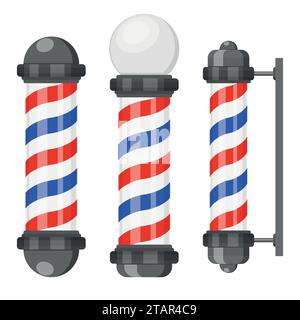 Friseur-Stangen mit Streifen isoliert auf weißem Hintergrund. Barbershop-Schild, Friseur-Symbol in flachem Stil. Vektorabbildung Stock Vektor