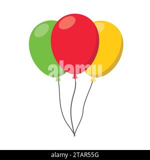 Farbenfroher Ballon im flachen Karneval Happy Surprise Helium String. Luftballons isoliert auf weißem Hintergrund. Drei Ballons setzen die Gruppe zum Geburtstag Stock Vektor