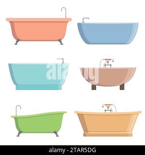 Badewannen verschiedener Art und Form, die auf weißer Hintergrund Vektor-Illustration lokalisiert sind Stock Vektor
