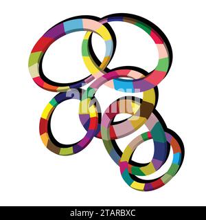 Bunte 3D-Kreise mit schwarzem Schatten; buntes Logo mit Kette Stock Vektor