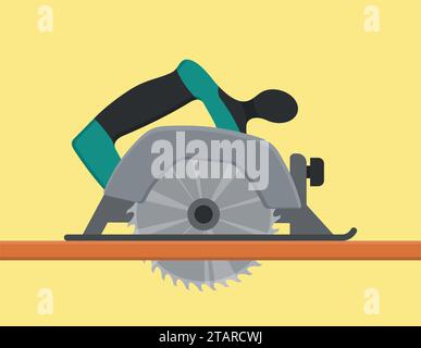 Elektrische Kreissäge zum Sägen von Baumholz. Professionelles Instrument, Arbeitsgerät. Vektorabbildung Stock Vektor