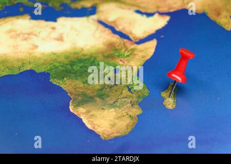 Madagaskar Pin auf der Karte Stockfoto