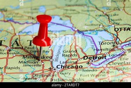 Madison, Wisconsin, Pin auf der Karte Stockfoto