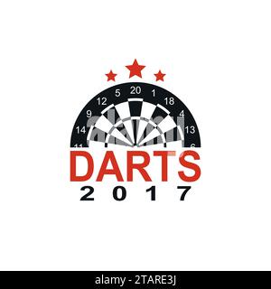 Darts Label Sport Emblem und Symbol isoliert auf weißem Hintergrund. Zielsymbol für Pfeiltafel. Vektorabbildung Stock Vektor