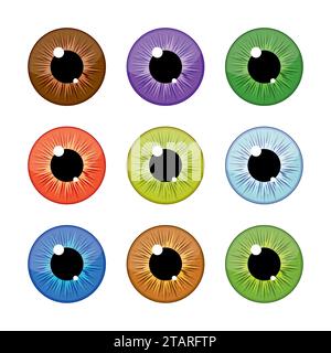 Menschliche Augäpfel Irispuppen isoliert auf weißem Hintergrund. Bunte Augen Vektor-Illustration Stock Vektor