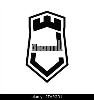JL Letter Logo-Monogramm-Hexagon-Schildform nach oben und unten mit isolierter Designvorlage im Kronschloss Stockfoto