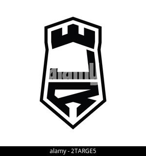 JR Letter Logo-Monogramm-Hexagon-Schildform nach oben und unten mit isolierter Designvorlage im Kronschloss Stockfoto