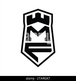MF Letter Logo-Monogramm-Sechskantschild-Form nach oben und unten mit isolierter Designvorlage im Kronschloss Stockfoto