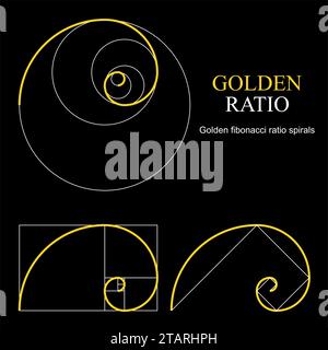 Vorlagensatz Golden Ratio. Proportionssymbol. Grafisches Designelement. Goldene Sektionsspirale. Vektorabbildung Stock Vektor