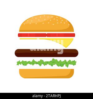 Hamburger Zutaten Fleisch, Salat, Käse und Tomaten auf weißem Hintergrund. Fastfood Vektor-Illustration. Stock Vektor