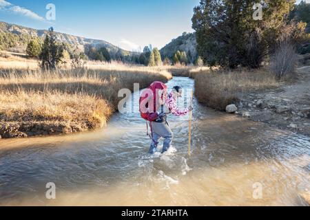 Chamberlain's Ranch Trailhead beginnt die Wanderung von oben nach unten zum Narrows of Zion National Park in Utah, USA. Stockfoto