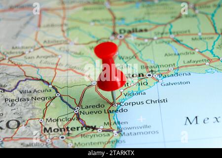 Corpus Christi, Texas Pin auf der Karte Stockfoto