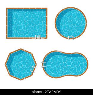 Pools mit Blick auf die Spitze, isoliert auf weißem Hintergrund. Blue Water Freizeit Entspannung Urlaubsreise. Resort Swimmingpool Vector Pool Icon Luxus Lifest Stock Vektor