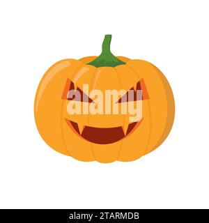 Halloween Kürbiskopf isoliert auf weißem Hintergrund. Kürbiskopf-Vektor-Symbol in flachem Stil. Gruseliger Halloween-Cartoon-Kürbis. Stock Vektor