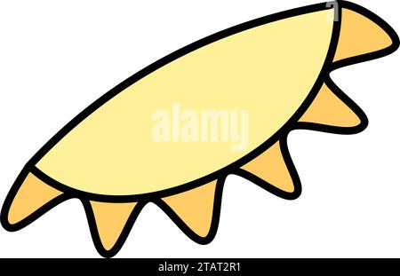 Stilisierte Sonne mit Sonnenstrahlen in trendigen Markierungsfarben. Logo-Konzept. Wetterbedingungen für Symbol oder Zeiger. Isolieren. EPS. Vektor für Aufkleber, Poster, Banner, Broschüren, Reklametafeln, Gruß- oder Einladungskarten Stock Vektor