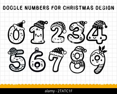 Niedliche Weihnachtszahlen im Doodle-Stil. Vektorabbildung. Stock Vektor