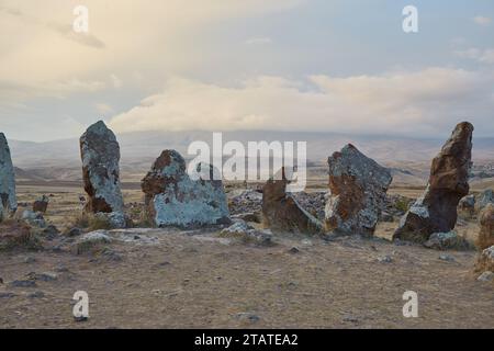 Der geheimnisvolle Steinkreis von Karahunj im Süden Armeniens, eines der ältesten astronomischen Observatorien der Welt Stockfoto