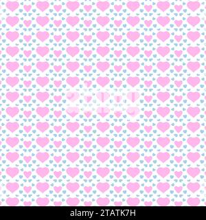 Nahtloses Muster aus rosa und blauen Herzen auf weißem Hintergrund. Zum Valentinstag. Stockfoto