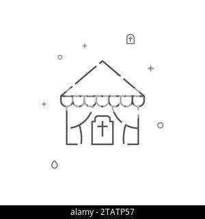 Friedhof, Beerdigungszelt einfache Vektorlinie Icon. Symbol, Piktogramm, Schild isoliert auf weißem Hintergrund. Bearbeitbare Kontur. Linienstärke anpassen. Stock Vektor