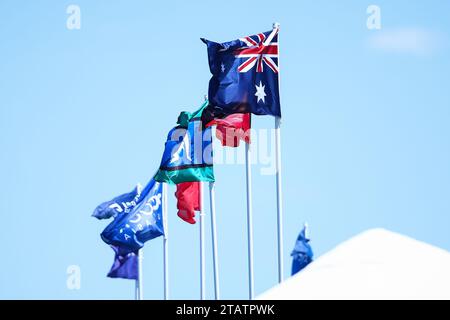 Dezember 2023; der Australian Golf Club und der Lakes Golf Club, Sydney, New South Wales, Australien; ISPS HANDA Australian Open Final Round; Australia Gold Open Flags Stockfoto