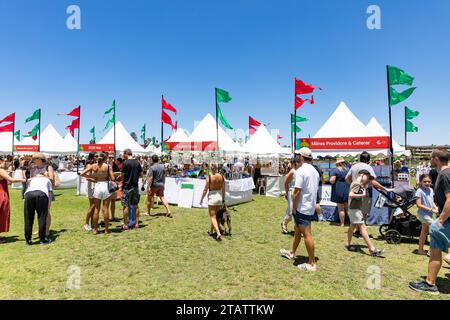 Australien Weihnachtsmarkt in Narrabeen Sydney am blauen Himmel Dezember Tag, Verkaufsstände verkaufen Weihnachtsgeschenke und Geschenkideen, MSW, Australien Stockfoto