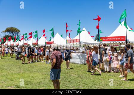 Australien Weihnachtsmarkt in Narrabeen Sydney am blauen Himmel Dezember Tag, Verkaufsstände verkaufen Weihnachtsgeschenke und Geschenkideen, MSW, Australien Stockfoto