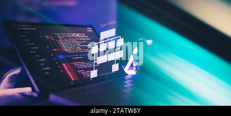 Analyse der Serverprotokolle. Nahaufnahme Entwicklung von Programmier- und Codierungstechnologien. Entwickler arbeiten an Websites Codes im Büro. Stockfoto