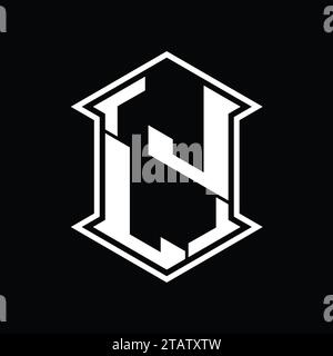 JL Letter Logo-Monogramm-Hexagon-Schildform nach oben und unten mit scharfer, isolierter Designvorlage Stockfoto