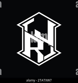 JR Letter Logo-Monogramm-Hexagon-Schildform nach oben und unten mit scharfer, isolierter Designvorlage Stockfoto