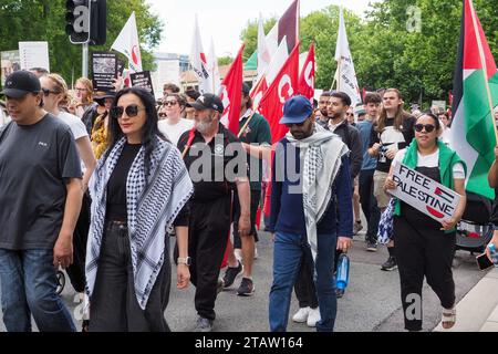 Australien, Canberra, 3. Dezember 2023. Am achten Wochenende in Folge versammeln sich Hunderte von Kanberern in der Stadt, um ein Ende des Völkermords in Gaza zu fordern und Solidarität mit Palästina zu zeigen Stockfoto