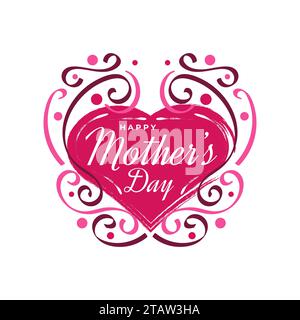 „Happy Mother's Day“-Schriftzug mit niedlicher roter Herzfigur. Typografie zum Muttertag im Doodle-Stil. Kann für Grußkarten, Poster, Banner verwendet werden Stock Vektor