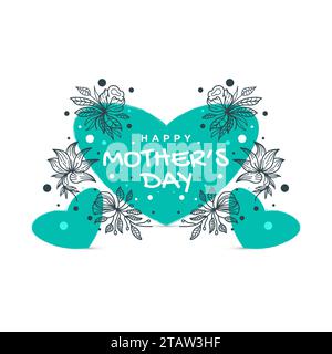 „Happy Mother's Day“-Schriftzug mit süßer blauer Herzillustration. Typografie zum Muttertag im Doodle-Stil. Kann für Grußkarten, Poster, Banne verwendet werden Stock Vektor