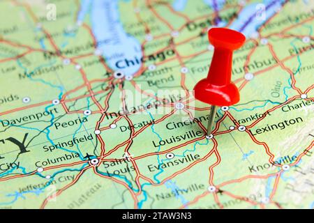 Louisville, Kentucky, Pin auf der Karte Stockfoto