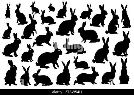 Sammlung verschiedener Silhouetten schwarzer Osterhasen Stock Vektor