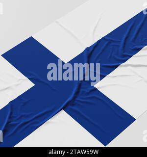 Flagge Finnlands. Stoff strukturierte Finnland Flagge isoliert auf weißem Hintergrund Stockfoto