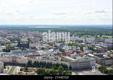 Blick auf die Stadt Leipzig vom Panoramaturm, Sachsen, Deutschland Stockfoto