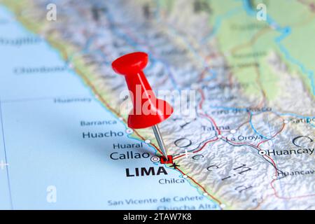 Lima, Peru Pin auf der Karte Stockfoto