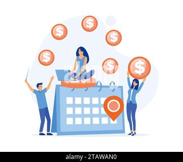 Gehaltszahlung Konzept, zeigt eine Gruppe von Personen, die den Tag der Gehaltszahlung feiern, flache moderne Illustration des Vektors Stock Vektor